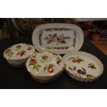 Two Royal Worcester 'Evesham' tureens & a flan dish together with a Royal Worcester Herb platter