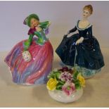 Two Royal Doulton lady figurines & a floral piece Autumn Breezes HN1911 and Janine HN2461, H20cm