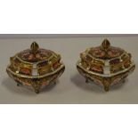 Two Royal Crown Derby "imari" lidded pots W9cm approx