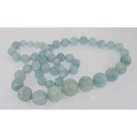 Matinee length aquamarine bead necklace