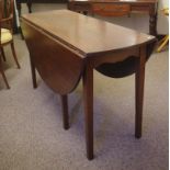 Antique English oak drop side table with tapered legs, diameter 140cm approx.