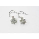 18ct white gold diamond earrings with shepherd hooks, 14 diamond TDW 1.00cts, weight: approx 2.42