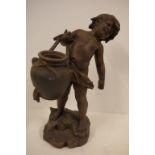 Antique French spelter cherub figure signed base & with foundry mark, 30cm high approx.