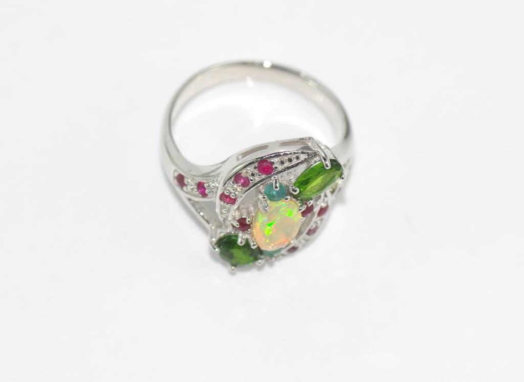 Silver, opal and multi-gem ring size: Q-R/8 - Image 2 of 2