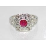 18ct white gold, ruby & diamond ring weight: approx 4.86 grams, size: N/6-7