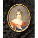 Antique handpainted portrait framed miniature in gilt metal, 6.5cm high approx.