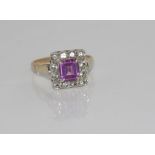14ct yellow gold, pink topaz ring with colourless stones, weight: approx 3 grams, size: K-L/5