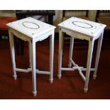 Pair of white painted lamp tables with shell inlay, 39cm x 30cm, 68cm high approx