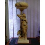 Good antique Art Nouveau marble & alabaster lamp in the form of an Egyptian woman standing below a