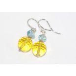 Citrine and aquamarine earrings on 9ct gold hooks