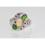 Silver, opal and multi-gem ring size: Q-R/8