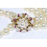 Two strand pearl necklace with 10ct gold clasp (marked 14K but tested as 10ct) with pearls and