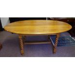 Oak oval dining table with barley twist supports, 182cm x 103cm, 75cm high