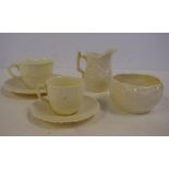 Two Belleek porcelain coffee cups & saucers, milk jug & sugar bowl