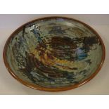 Peter Collier Australian pottery charger in brown and blue tones, D41.5cm approx