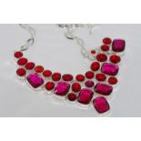 Sterling silver rubelite and red garnet necklace