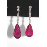 18ct white gold and ruby drop earrings (treated ruby) 0.24ct, weight: approx 6.7 grams, size: 3.