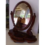 Vintage bedroom mirror on stand with lidded compartment, 61cm high approx.