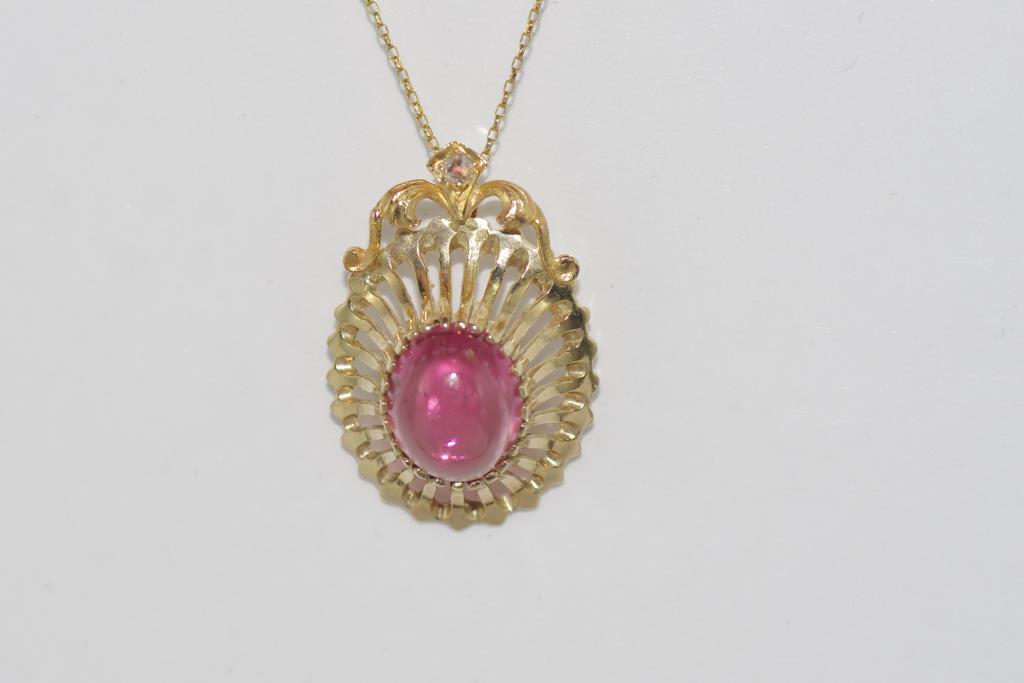 14ct yellow gold and rubellite tourmaline pendant weight: approx 3.74 grams - Image 2 of 2