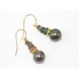 Tahitian pearl and black opal earrings with 9ct gold hooks