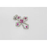 Silver cross with pink stones (bought as ruby), size: approx 3cm including bale