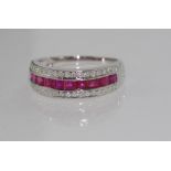 18ct white gold, ruby & diamond half hoop ring 36 diamonds, 10 rubies 1.24ct, weight: 3.78 grams,