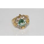 Ornate 18ct yellow, diamond and glass ring (test as 18ct), weight: approx 3.19 grams, size: Q/8