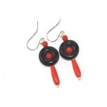 Coral and onyx earrings on 9ct gold hooks
