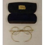 Vintage gilt metal spectacles with case