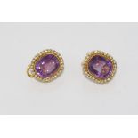 18ct yellow gold and amethyst earrings clip fitting (post could be added), weight: approx 12.2