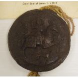King James I wax seal - 1615 30cm across
