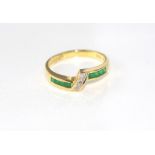 18ct yellow gold emerald & diamond ring weight: approx 2.9grams, size: N-O/7