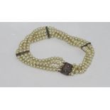 Vintage delicate silver & pearl 4-strand bracelet