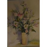 Leslie Kiernan, 'Lisianthus' watercolour, signed lower right, 36cm x 26cm approx.