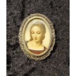 Antique handpainted portrait framed miniature 4.5cm high approx.