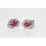 18ct white gold, treated ruby and diamond earring TDW=0.41ct, 2.53ct ruby, weight: approx 3.9 grams