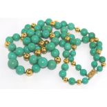 Double strand turquoise & 18ct gold bead necklace with 14ct yellow gold clasp. (beads are probably