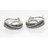 18ct white gold, black & white diamond earrings 96 diamonds TDW= 0.36ct, black diamonds TDW =0.86ct,