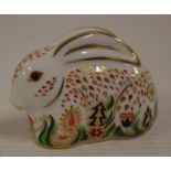 Royal Crown Derby "baby rows rabbit" paperweight with gold seal to base, H4.5cm