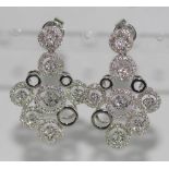 18ct white gold, diamond earrings 242 diamonds TDW=1.6ct, weight: approx 10.1 grams, size: 3.5cm