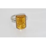 Mexican silver and amber / amber style ring size S-T/9