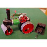 Vintage Mamod steam roller with burner, cm long approx.