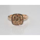 18ct rose gold, cognac and black diamond ring brown diamonds 9 total, cognac diamonds 32, weight: