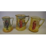 Royal Doulton Shakespeare series 3 jugs series ware, "Portia, Portia, Hamlet" 16 cm high (tallest)