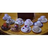 Ten various bone china trios including Royal Albert and Royal Winton