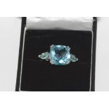 Silver and blue topaz ring size: N-O/7, with authenticity certificate