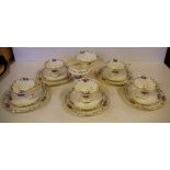 Part Shelley "Hampton Court" teaset to include 5 cups, 6 saucers, 5 plates, sugar and creamer