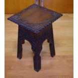 Ornately carved vintage stool / table 36cm x 36cm, 51cm high