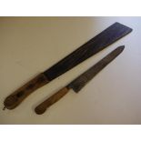 Early cane cutting machete 55cm long and a knife