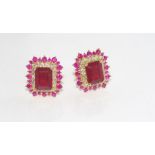 18ct yellow gold and ruby and diamond earrings 5.53 ct ruby (treated) and 44 diamond .35ct,